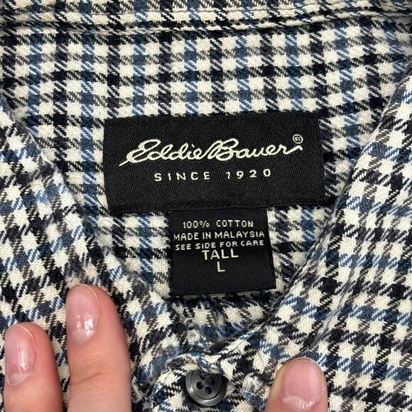 Eddie Bauer White Black Mens L Tall Woven Gingham Check Corporate Corpcore Shirt - Picture 7 of 10